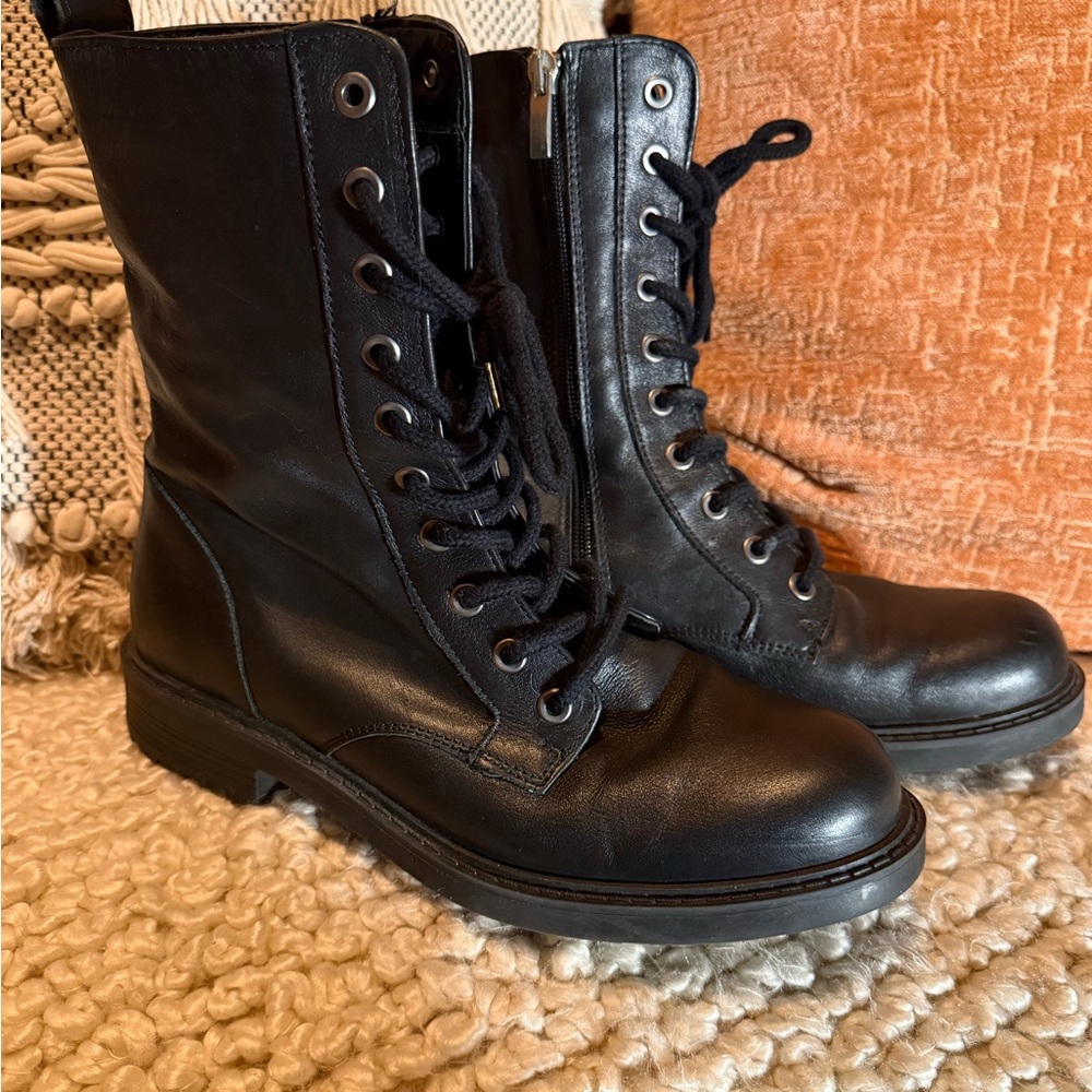 Clarks Black Leather Combat Boots